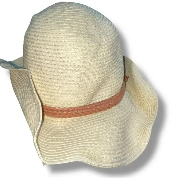 D&Y Straw Sun Hat 3.5" Wide Brim Packable Travel Beach Hike Cruise Women Tan - Picture 9 of 11